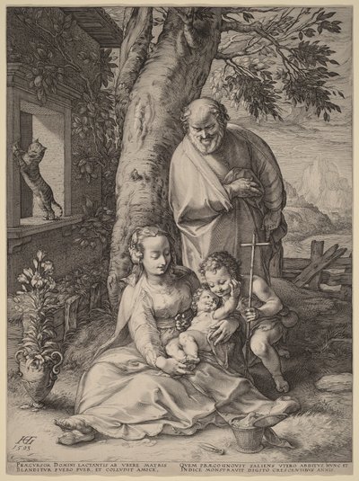 Den heliga familjen med den unge Johannes Döparen av Hendrick Goltzius