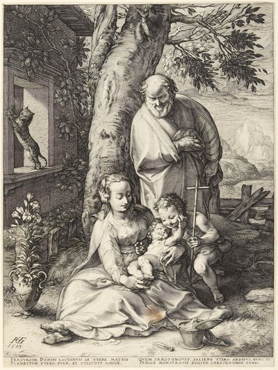 Den heliga familjen med den unge Johannes Döparen av Hendrick Goltzius