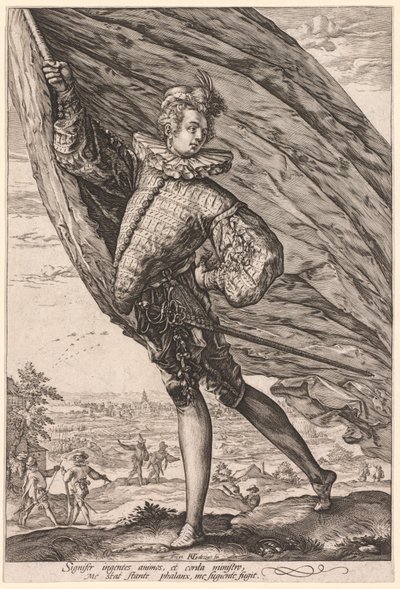 Fanbäraren, vänd till vänster av Hendrick Goltzius