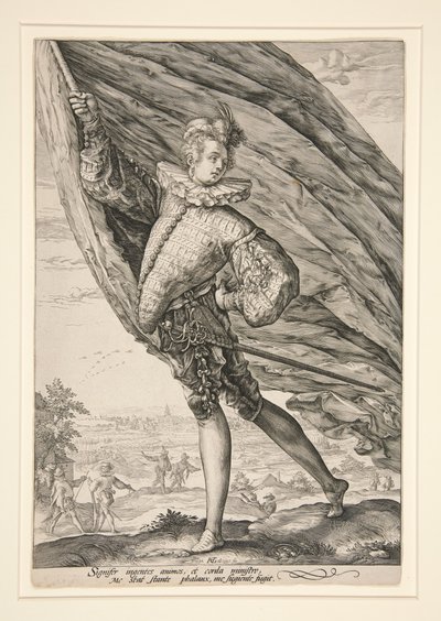 Fanjunkaren, vänd åt vänster av Hendrick Goltzius