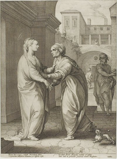 The Visitation, plansch två från The Birth and Early Life of Christ av Hendrick Goltzius