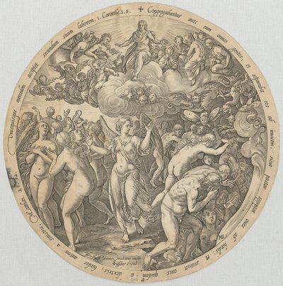 Skiljandet mellan de rättfärdiga och de orättfärdiga, blad 2 i serien ”De fyra sista ting” av Hendrick Goltzius