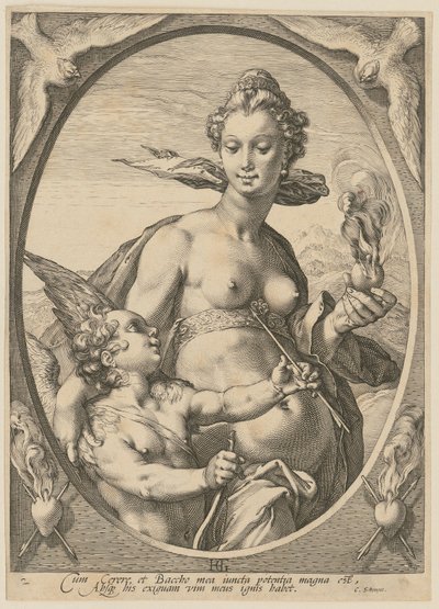 Venus och Amor, blad 2 ur serien "Bacchus, Venus och Ceres" av Hendrick Goltzius