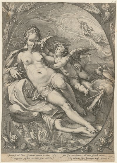Venus och Cupido, blad 2 i serien ”Tre gudinnor” av Hendrick Goltzius