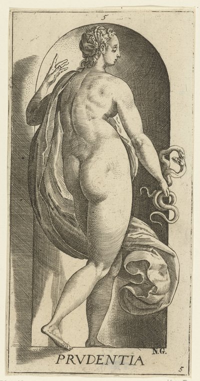 Varning Prudentia (titel på objekt) De sju dygderna (serietitel) av Hendrick Goltzius