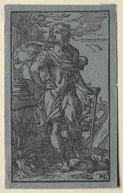 Ung man som står med en käpp av Hendrick Goltzius