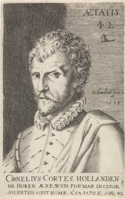 Porträtt av Cornelis Cort Illustrious artists (serietitel) av Hendrick Hondius (I)