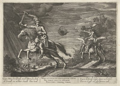 Ryttare och döden No Man soo kloeck, nor Animal soo fast, the Kills and find them well (titel på objekt) av Hendrick Hondius (I)