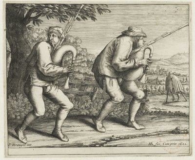 Två säckpipare Pilgrimsfärd till Molenbeek (serietitel) av Hendrick Hondius (I)