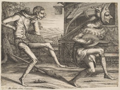 Two Fools Dancing from Two and Three Fools of the Carnival, 1642. av Hendrick Hondius I