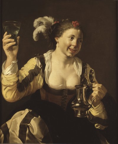 A girl holding a glass (le gout, serie des cinq sens) - A Girl Holding a Glass (Taste. Från serien ""De fem sinnena"), av Terbrugghen, Hendrick Jansz (1588-1629). olja på duk av Hendrick Jansz Terbrugghen