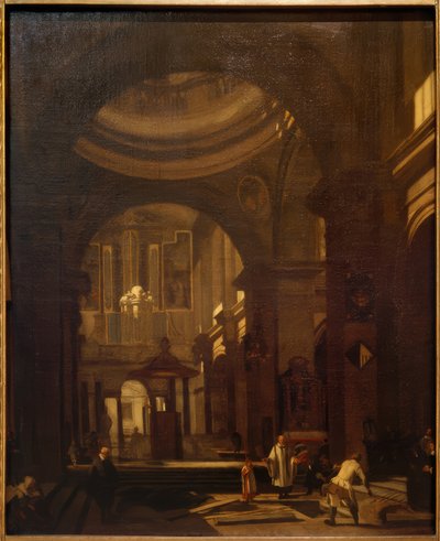 Interiör av en kupolformad katolsk kyrka av Hendrick Jurianesz van Streek