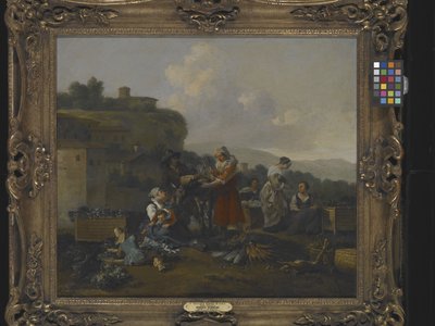 En grönsaksmarknad i Italien med figurer (olja på duk) av Hendrick Mommers