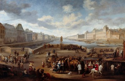 Utsikt över Paris med Louvren, tagen från Henri IV-bron (Actuel Pont Neuf). Målning av Hendricks Mommers (1623-1693) av Hendrick Mommers