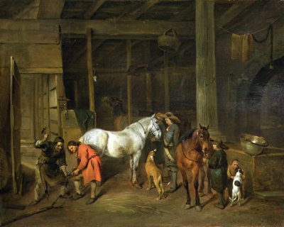 Interiör med hovslagare (olja på duk) av Hendrick Verschuring