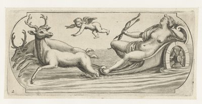 Diana med pil och båge Nouveau Livre des Dieux et Deeßes De la Marine Bouckje of Sea Gods and Goddesses (serietitel) av Hendrick de Keyser (I)