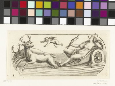 Diana på en vagn Nouveau Livre des Dieux et Deeßes De la Marine Bouckje of Sea Gods and Goddesses (serietitel) av Hendrick de Keyser (I)
