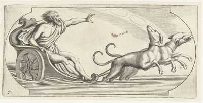 En havsgud på en vagn Nouveau Livre des Dieux et Deeßes De la Marine Bouckje of Sea Gods and Goddesses (serietitel) av Hendrick de Keyser (I)