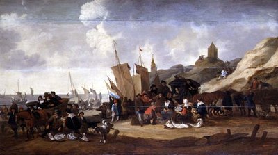 En scen vid kusten nära Scheveningen av Hendrick de Meyer