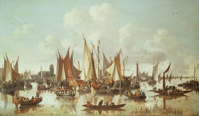 Hollandske skibe ved Dordrecht Havn swed av Hendrick de Meyer