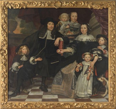 En familj på terrassen i ett hus på landet av Hendrick ten Oever