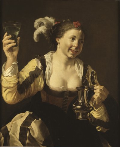 En flicka som håller ett glas, c.1620 av Hendrick ter Brugghen