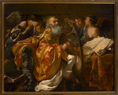 Kung David spelar harpa omgiven av änglar av Hendrick ter Brugghen