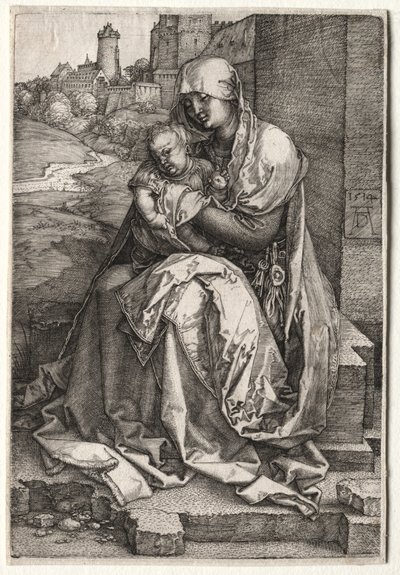 Jungfrun och barnet sitter vid muren av Hendrick ter Brugghen