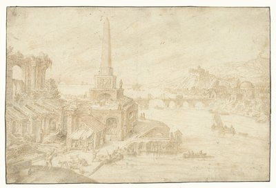 Obelisk bredvid ruiner Regions, Ruralities, Fundorum (...) (serietitel) av Hendrick van Cleve
