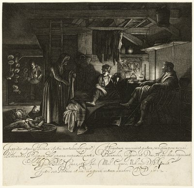 Jupiter och Merkurius i Philemons och Baucis hus av Hendrick von Goudt
