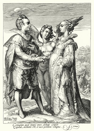 Äktenskap för kärlek förrättas av Amor (gravyr) av Hendrik (after) Goltzius