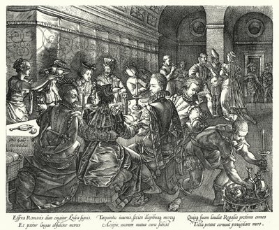 Banketten i Tarquinius hus (gravyr) av Hendrik (after) Goltzius