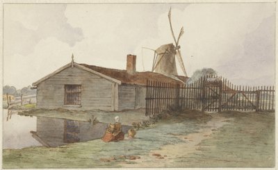 Väderkvarn med träbyggnader nära Amsterdam av Hendrik Abraham Klinkhamer