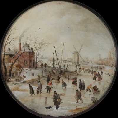 Frozen River med skridskoåkare - Peinture de Hendrick Avercamp av Hendrik Avercamp