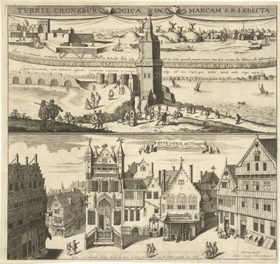 Utsikt över Kroonenburg och Antwerpens gamla stadshus av Hendrik Causé