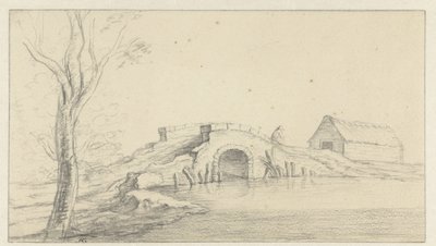 Landskap med fallfärdig stenbro av Hendrik Chalon