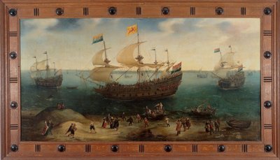 Amsterdams fyrmastade fartyg De Hollandsche Tuyn och andra fartyg återvänder från Brasilien under kommando av Paulus van Heerden av Hendrick Cornelisz. Vroom