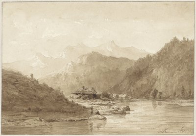 Berglandskap med en sjö av Hendrik Dirk Kruseman van Elten