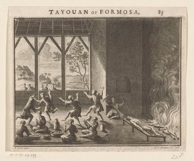 En del av begravningsritualen för invånare i Formosa Tayouan från Formosa (titel på objekt) av Hendrik Frans Diamaer