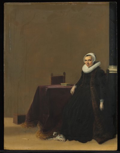 Porträtt av en kvinna med en hund, ca. 1635. av Hendrik Gerritsz. Pot
