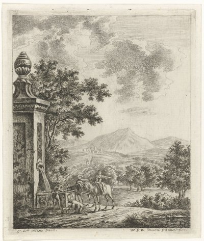 Landskap med figurer nära en brunn av Hendrik Godart de Marée
