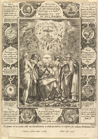 Välsignad är du bland kvinnor, från kristna och profana allegorier. av Hendrik Goltzius