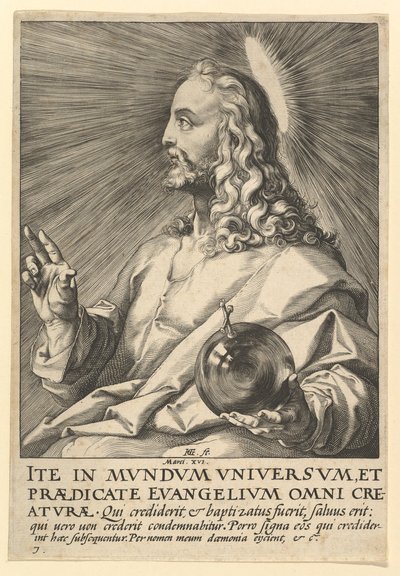 Kristus, från Kristus, apostlarna och den helige Paulus med trosbekännelsen, ca. 1589. av Hendrik Goltzius