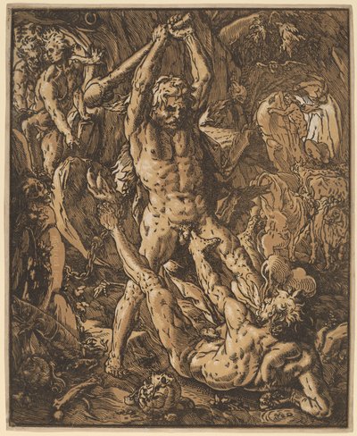 Hercules dödar Cacus av Hendrik Goltzius