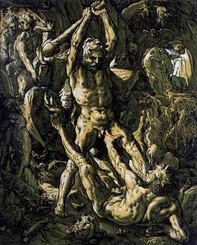 Herkules dödar Cacus av Hendrik Goltzius