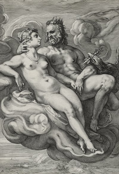 Jupiter och Juno, ca 1593-94 (gravyr på lagt papper) av Hendrik Goltzius
