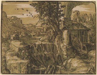 Landskap med ett vattenfall av Hendrik Goltzius