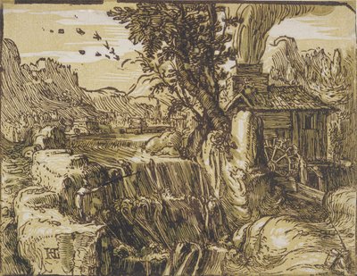 Landskap med vattenfall av Hendrik Goltzius