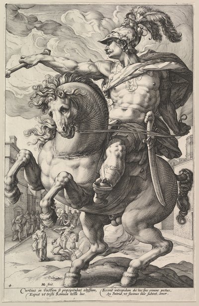 Marcus Curtius, från serien The Roman Heroes, 1586. av Hendrik Goltzius