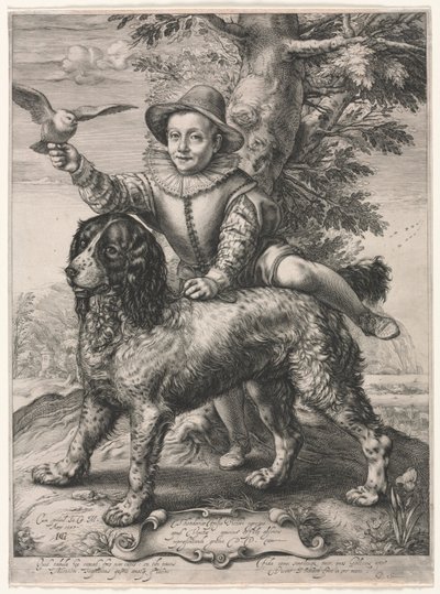 Porträtt av Frederick de Vries och hans hund, 1597. av Hendrik Goltzius